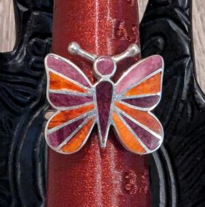 Silver 950 Butterfly Peruvian Shell Spiney Oyster Ring